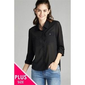 CURVY ROSE L/S FRONT POCKET CHIFFON TOP 3 PACK